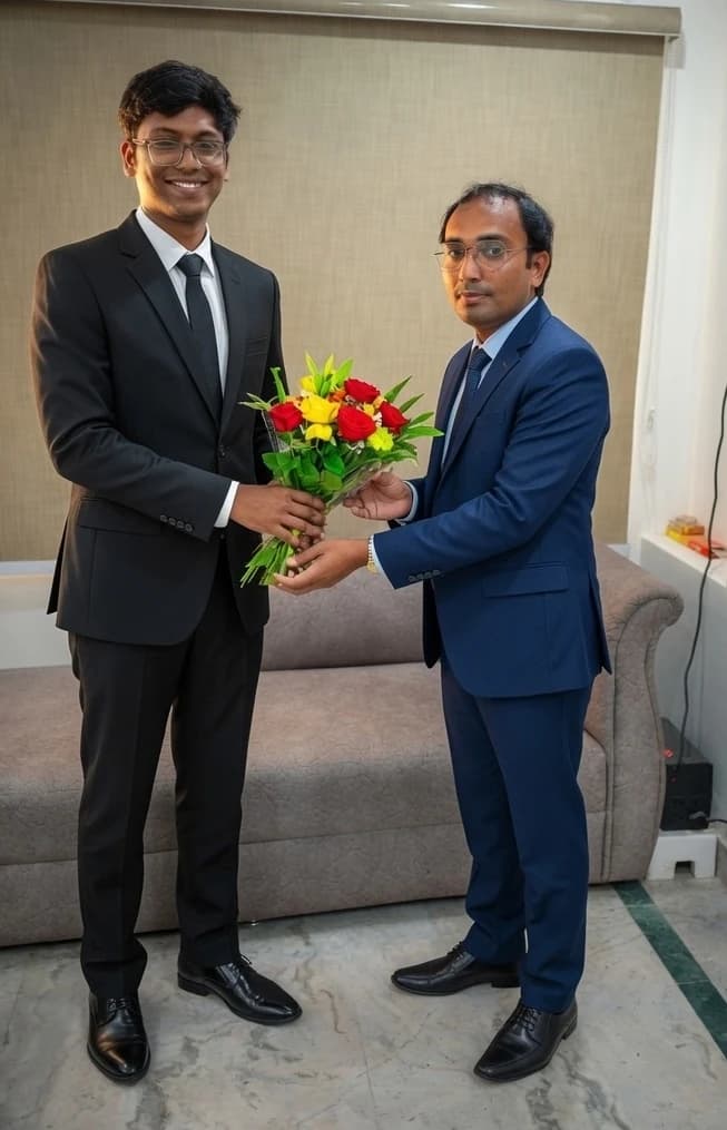 Suryansh, All India Rank 795, being congratulated by SB Shukla Sir